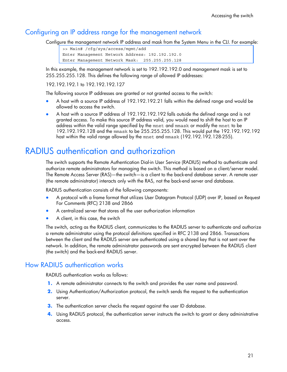 Radius authentication and authorization, How radius authentication works | HP 445946-001 User Manual | Page 21 / 198