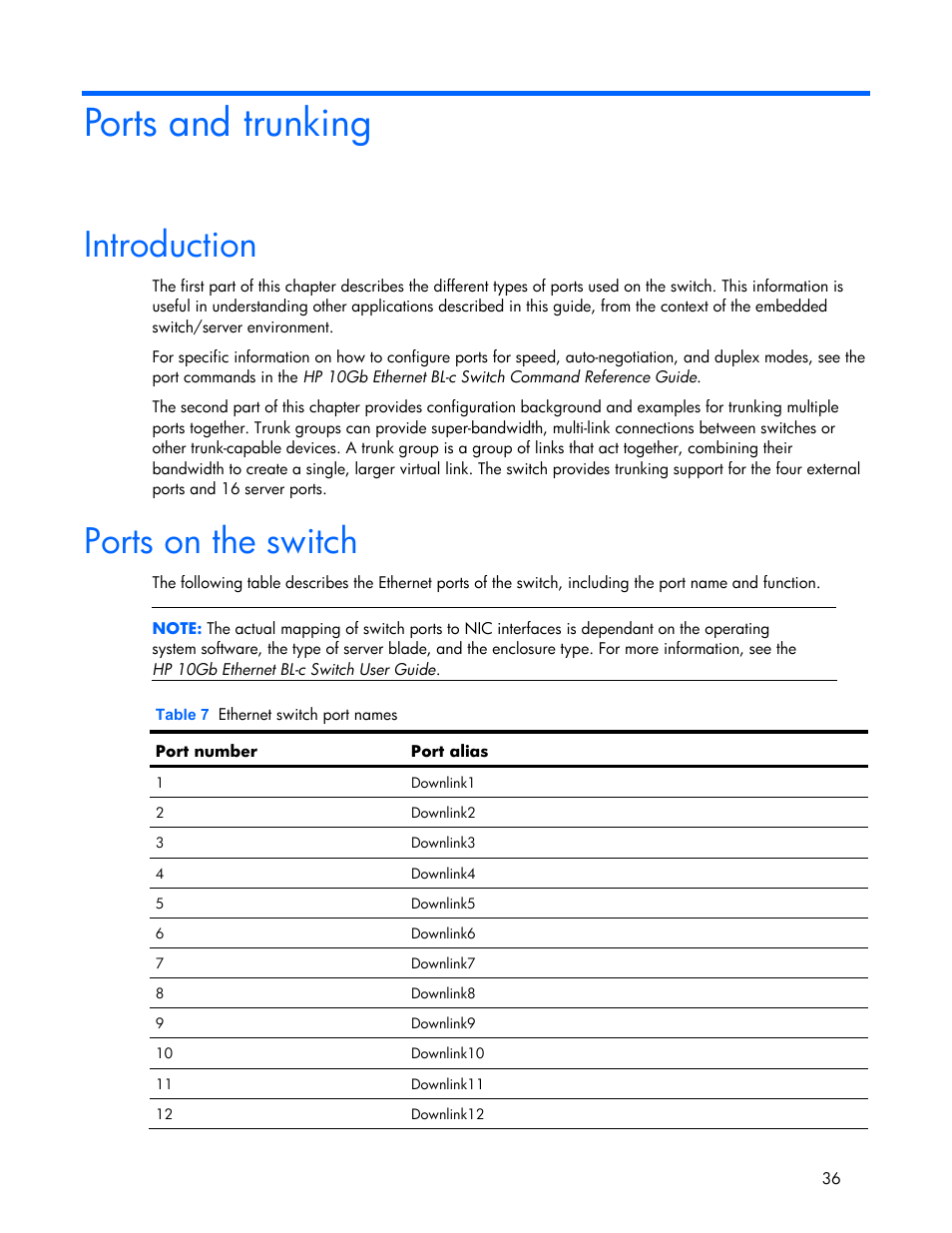 Ports and trunking, Introduction, Ports on the switch | HP 445946-001 User Manual | Page 36 / 198