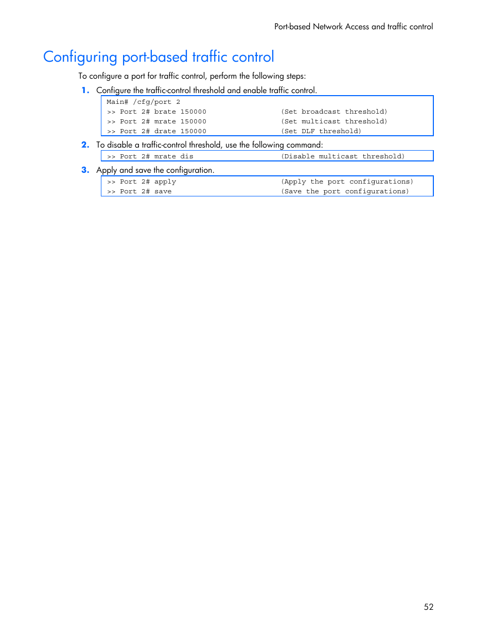 Configuring port-based traffic control | HP 445946-001 User Manual | Page 52 / 198