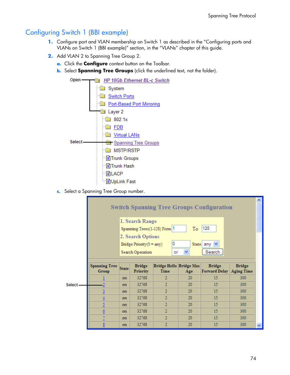 Configuring switch 1 (bbi example) | HP 445946-001 User Manual | Page 74 / 198