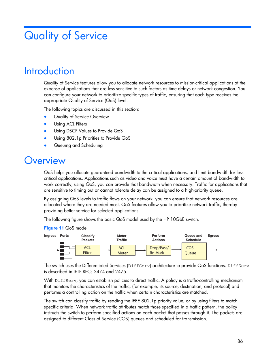 Quality of service, Introduction, Overview | HP 445946-001 User Manual | Page 86 / 198