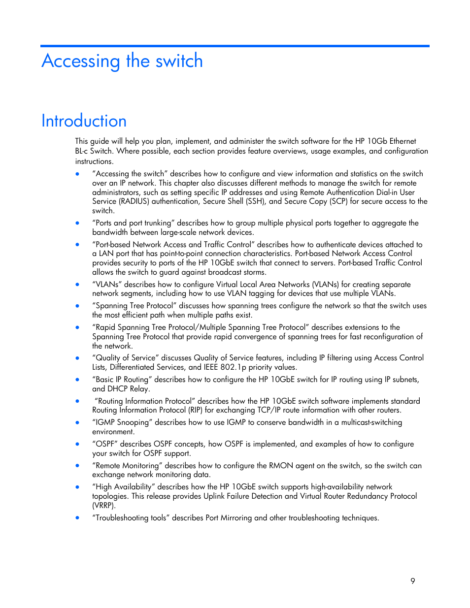 Accessing the switch, Introduction | HP 445946-001 User Manual | Page 9 / 198