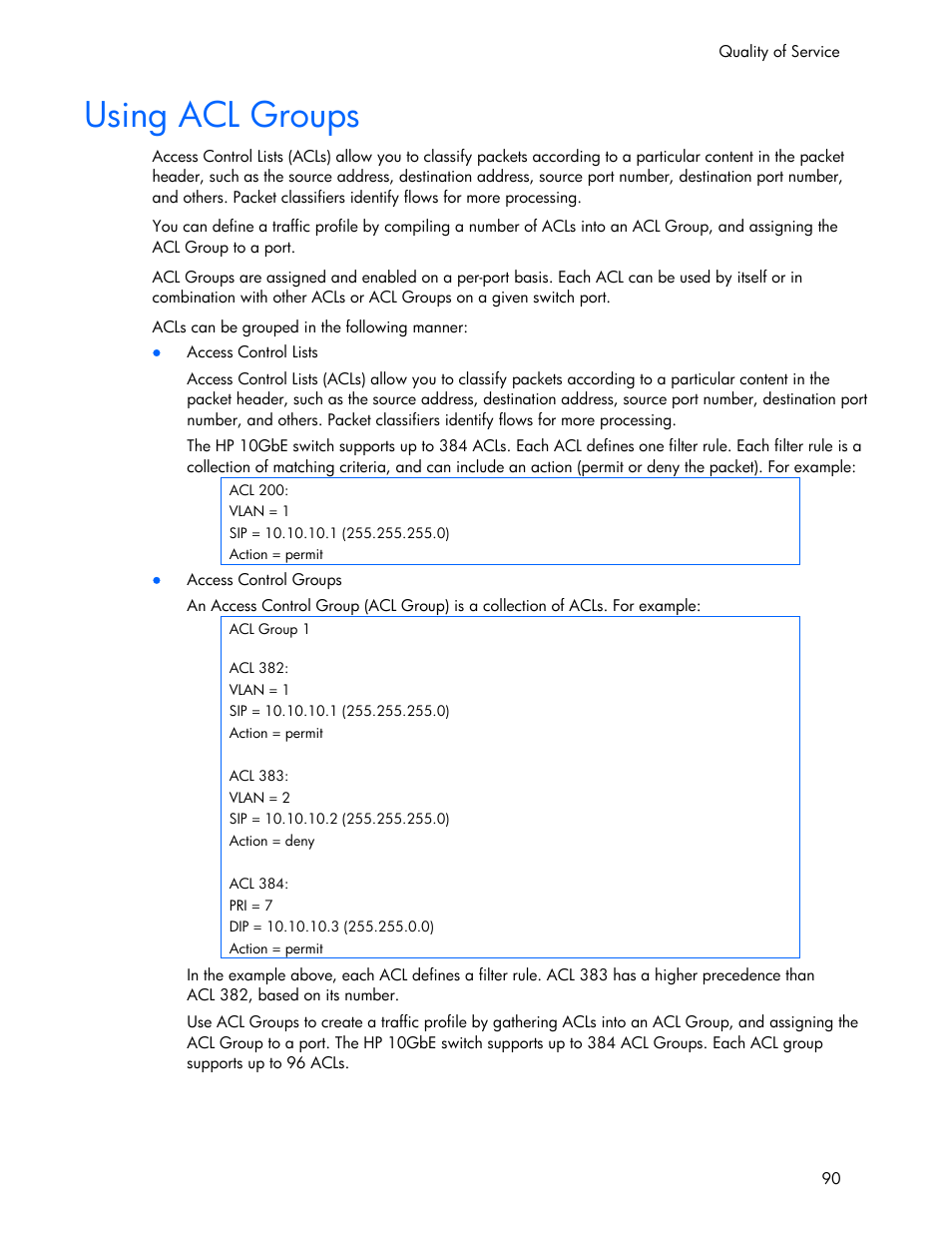 Using acl groups | HP 445946-001 User Manual | Page 90 / 198