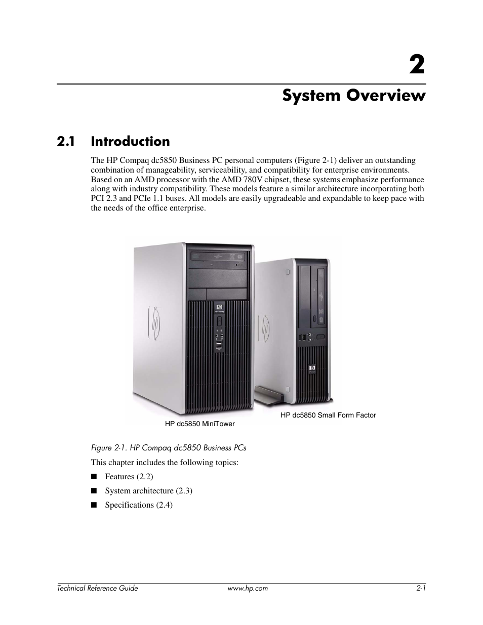 Chapter 2 system overview, System overview, 1 introduction | HP DC5850 User Manual | Page 17 / 114