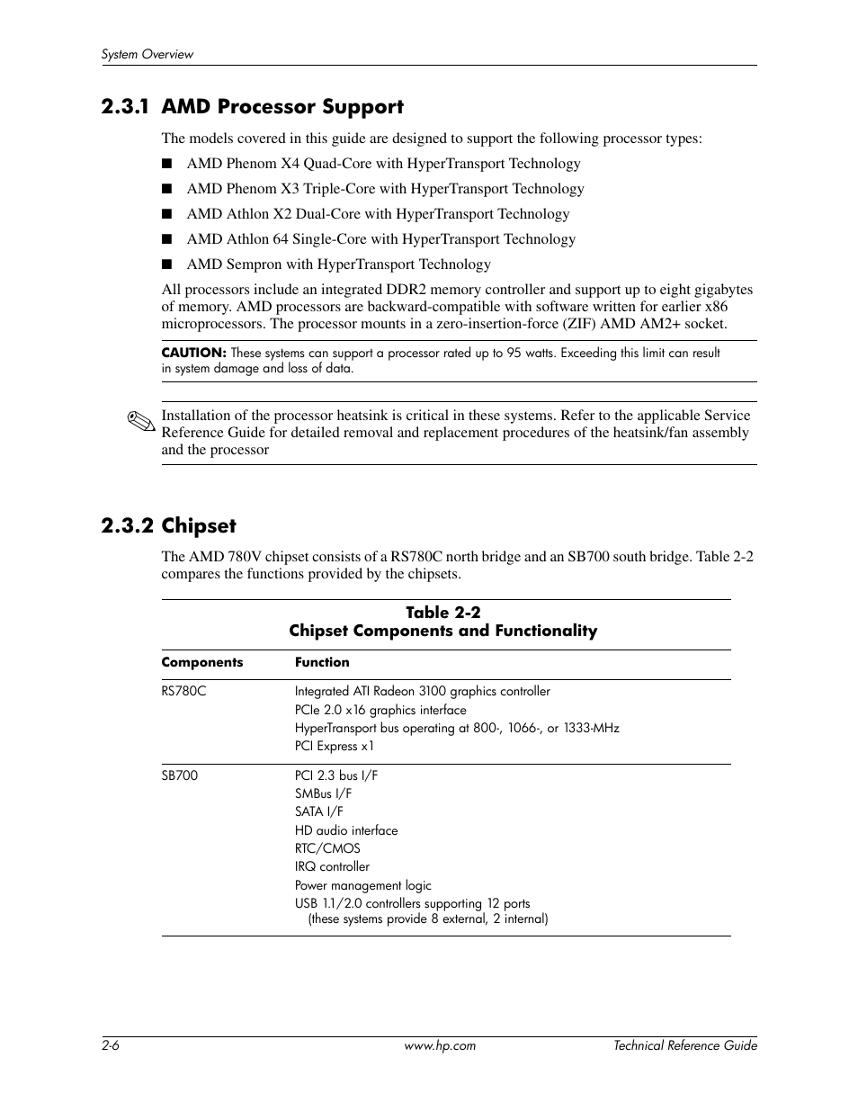 1 amd processor support, 2 chipset | HP DC5850 User Manual | Page 22 / 114