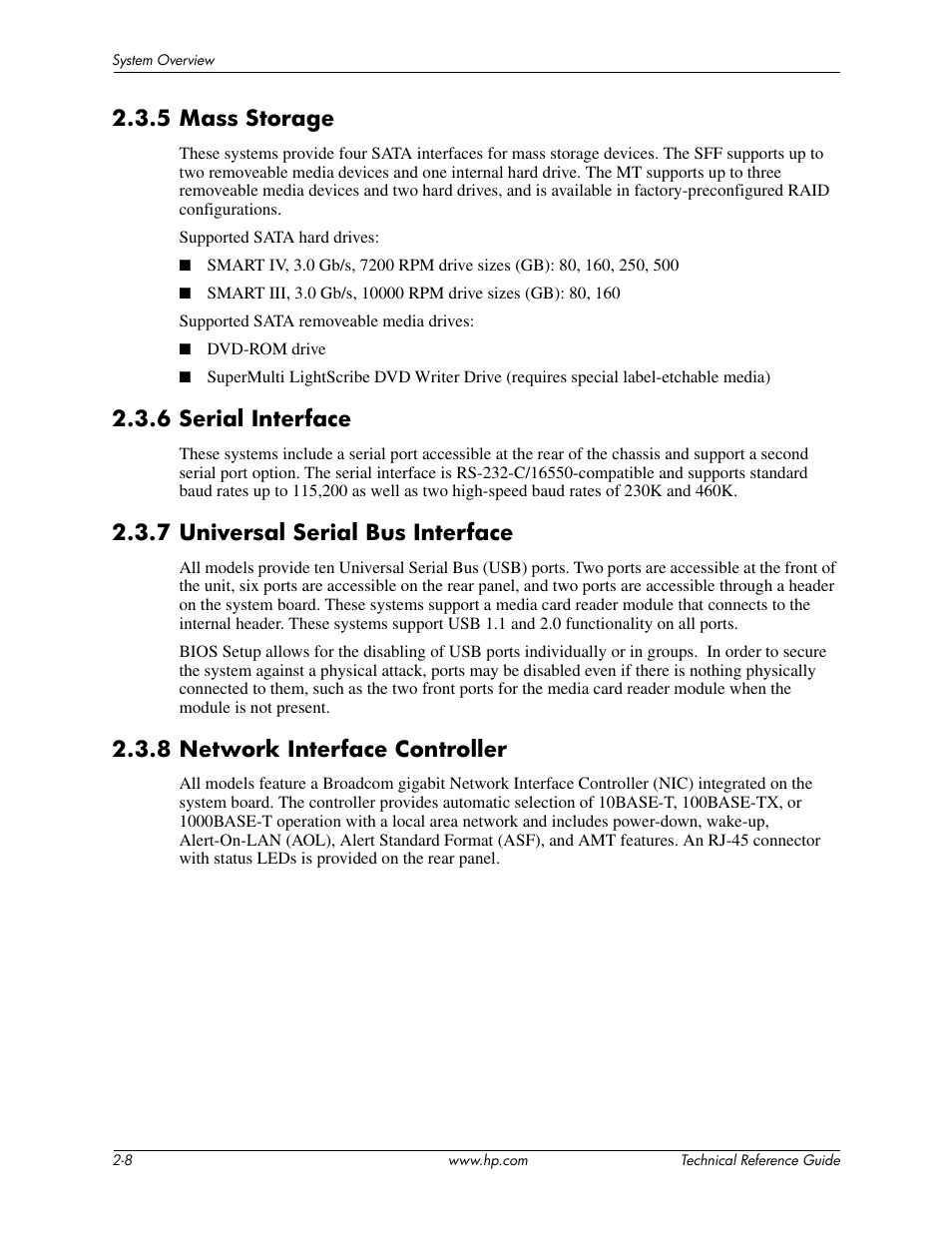 5 mass storage, 6 serial interface, 7 universal serial bus interface | 8 network interface controller | HP DC5850 User Manual | Page 24 / 114