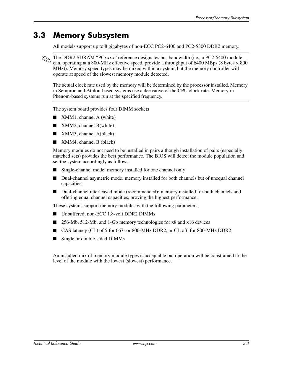 3 memory subsystem | HP DC5850 User Manual | Page 31 / 114