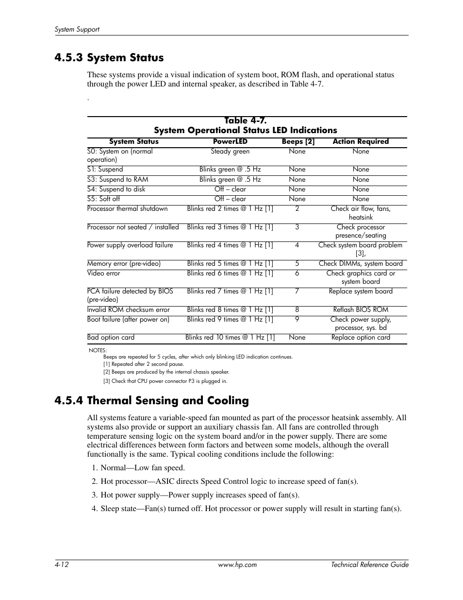 3 system status, 4 thermal sensing and cooling | HP DC5850 User Manual | Page 46 / 114