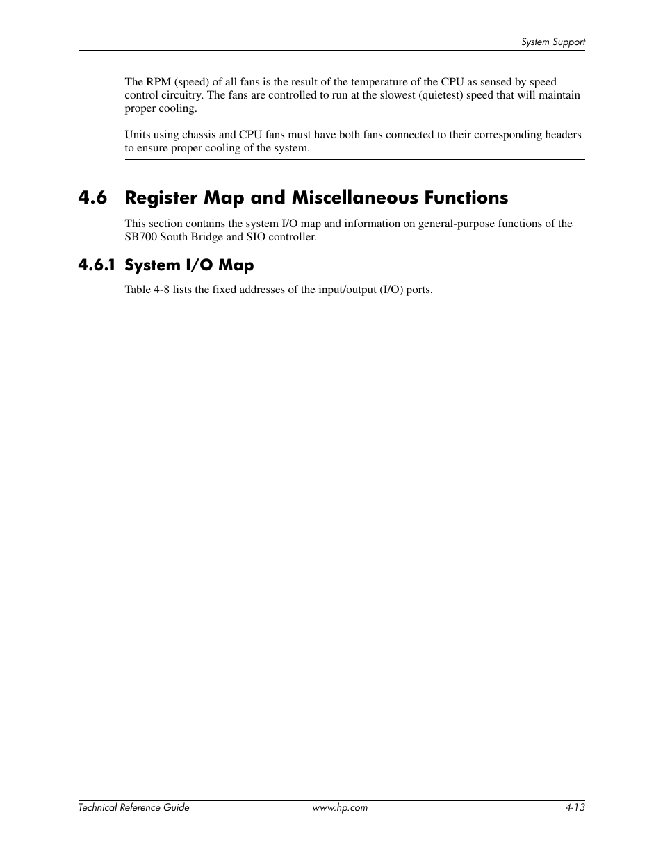 6 register map and miscellaneous functions, 1 system i/o map | HP DC5850 User Manual | Page 47 / 114