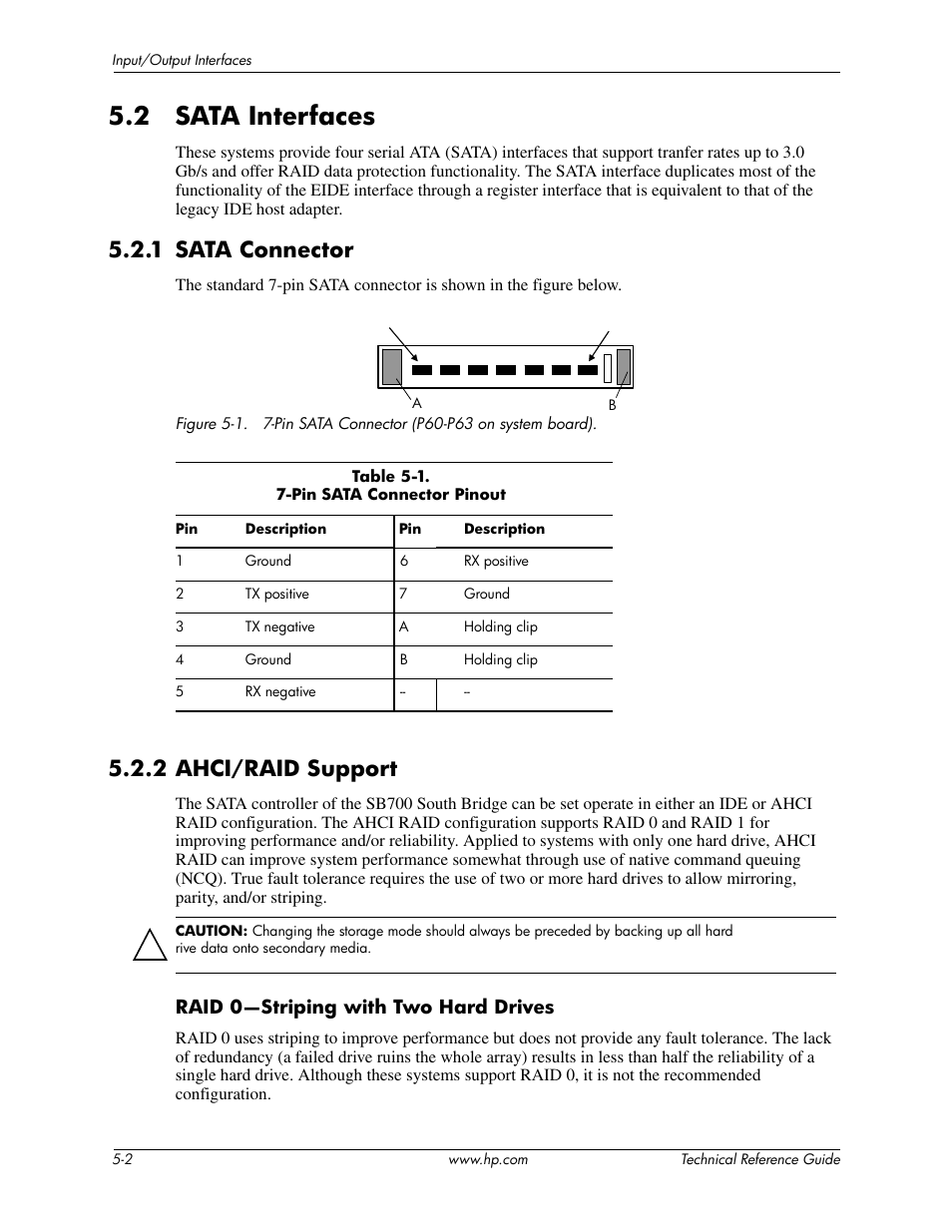 2 sata interfaces, 1 sata connector, 2 ahci/raid support | HP DC5850 User Manual | Page 52 / 114