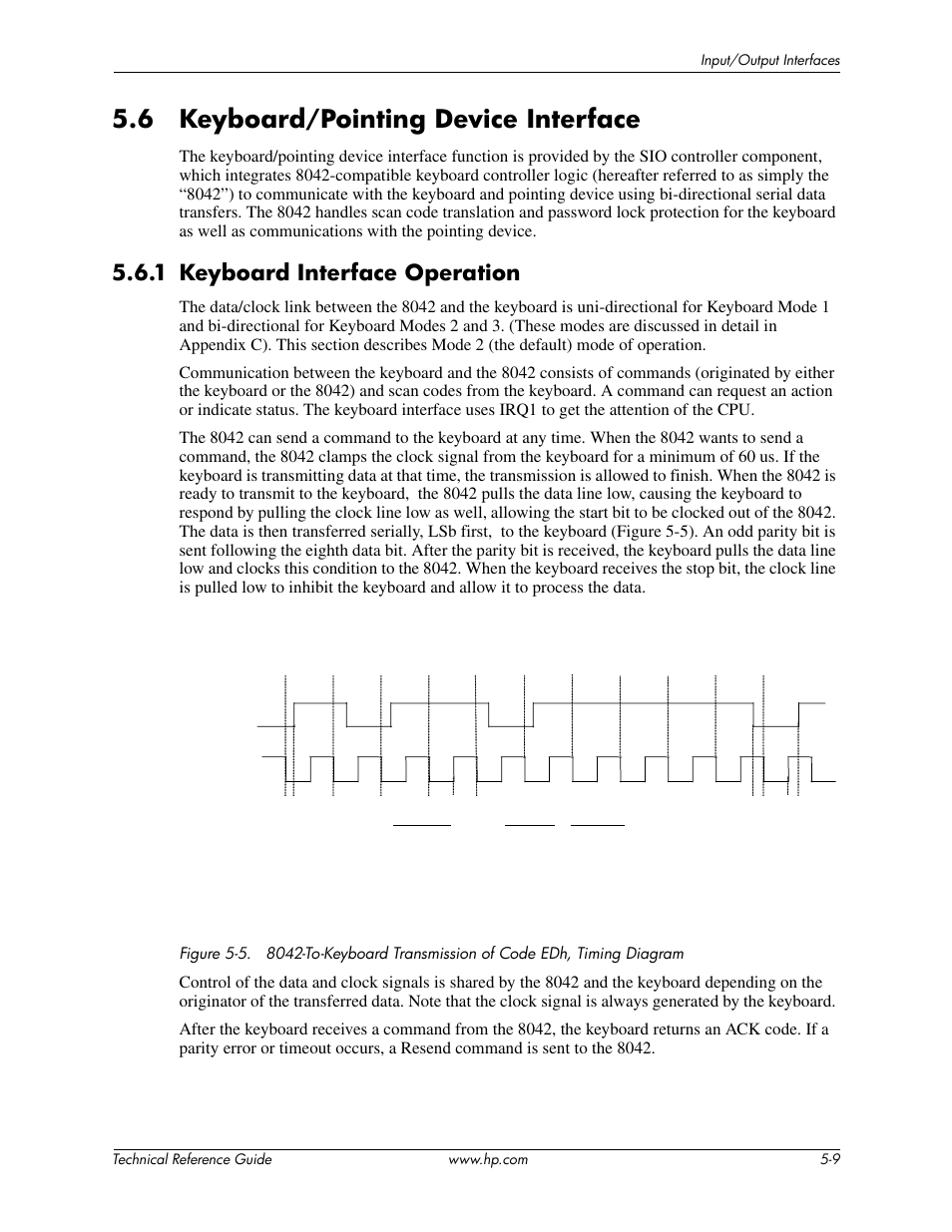 6 keyboard/pointing device interface, 1 keyboard interface operation | HP DC5850 User Manual | Page 59 / 114