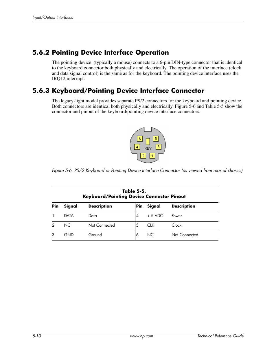 2 pointing device interface operation, 3 keyboard/pointing device interface connector | HP DC5850 User Manual | Page 60 / 114