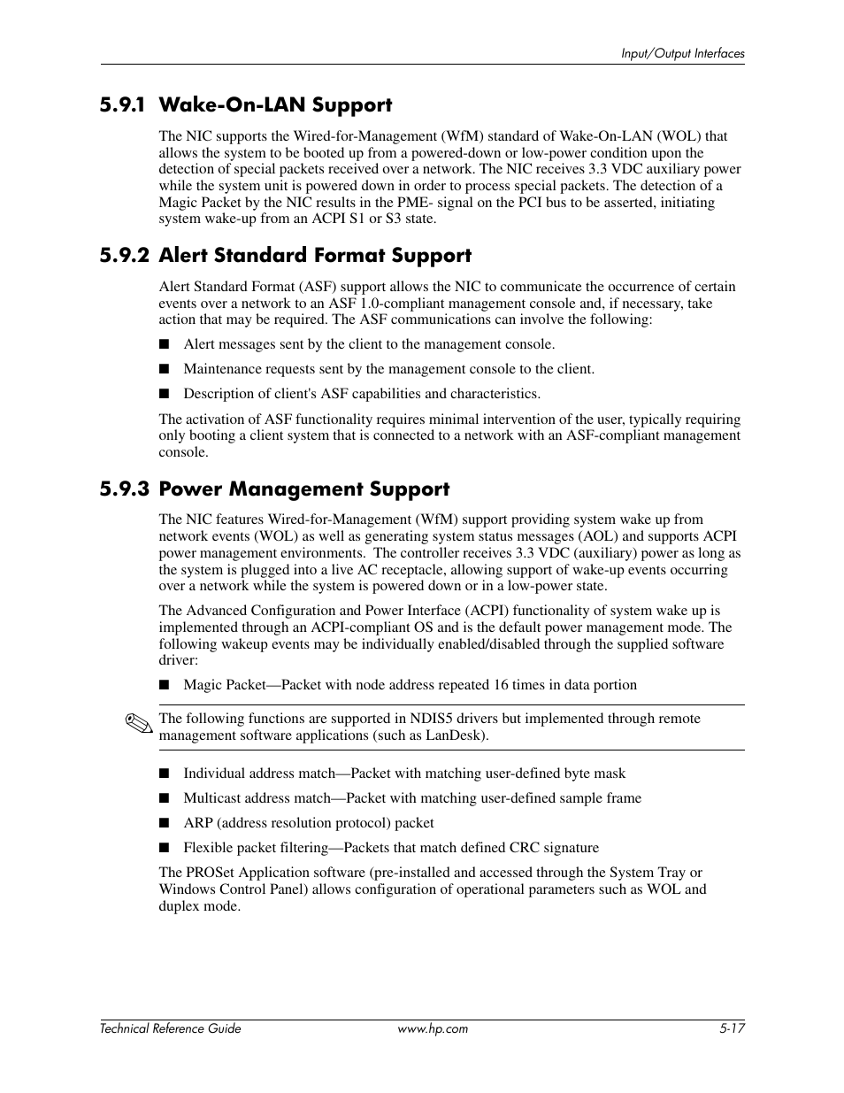 1 wake-on-lan support, 2 alert standard format support, 3 power management support | HP DC5850 User Manual | Page 67 / 114