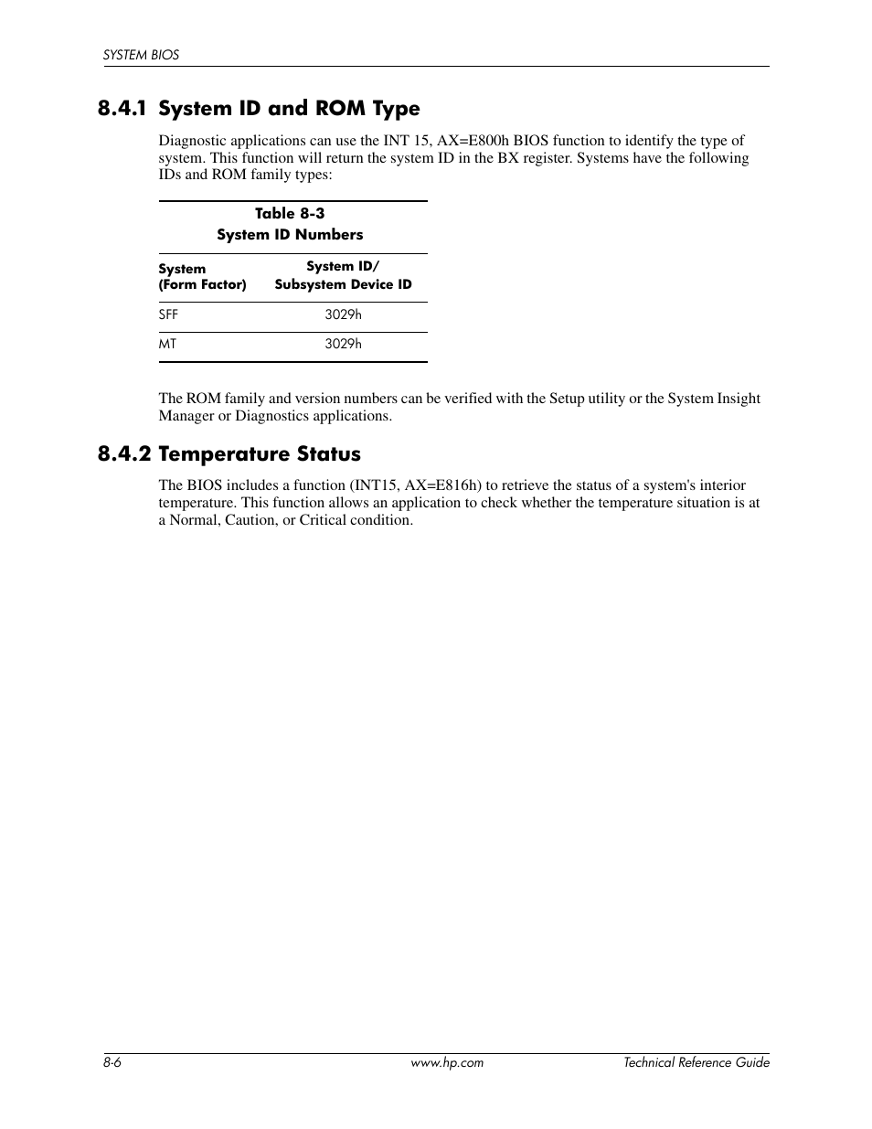 1 system id and rom type, 2 temperature status | HP DC5850 User Manual | Page 90 / 114