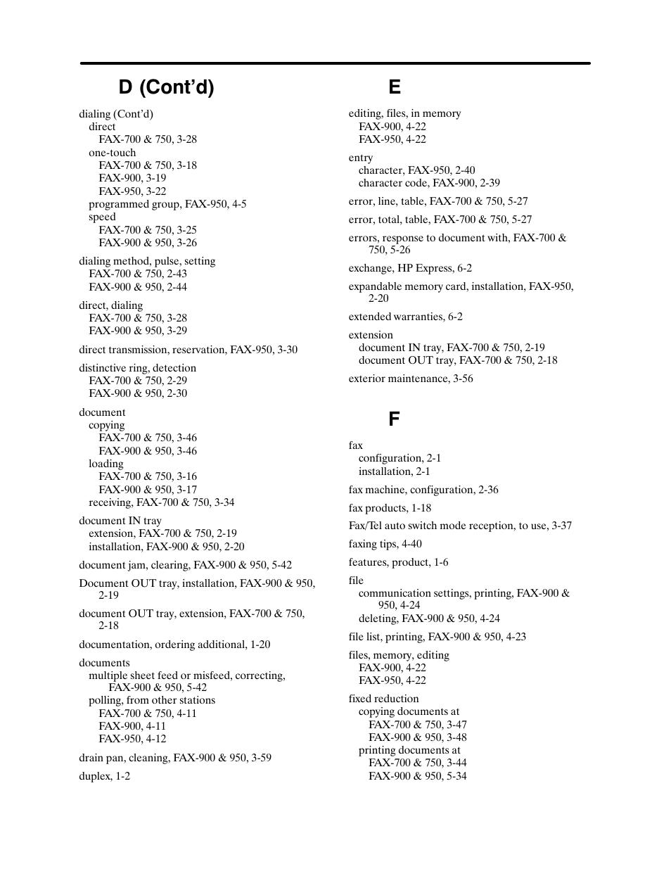 Index, D (cont'd) | HP FACSIMILE MACHINE HP FAX-700 User Manual | Page 285 / 292