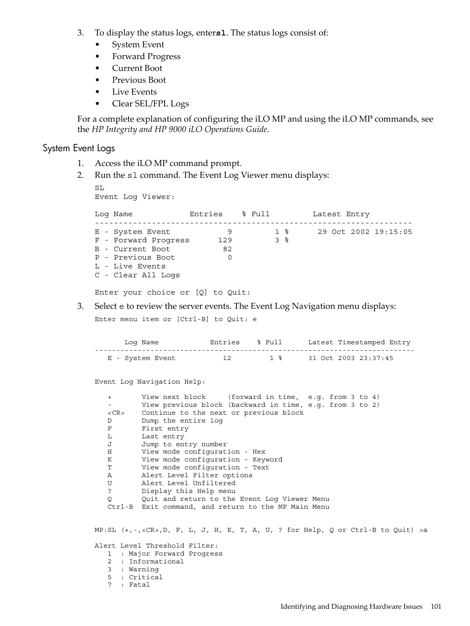 System event logs | HP AD117-9003A-ED3 User Manual | Page 101 / 177