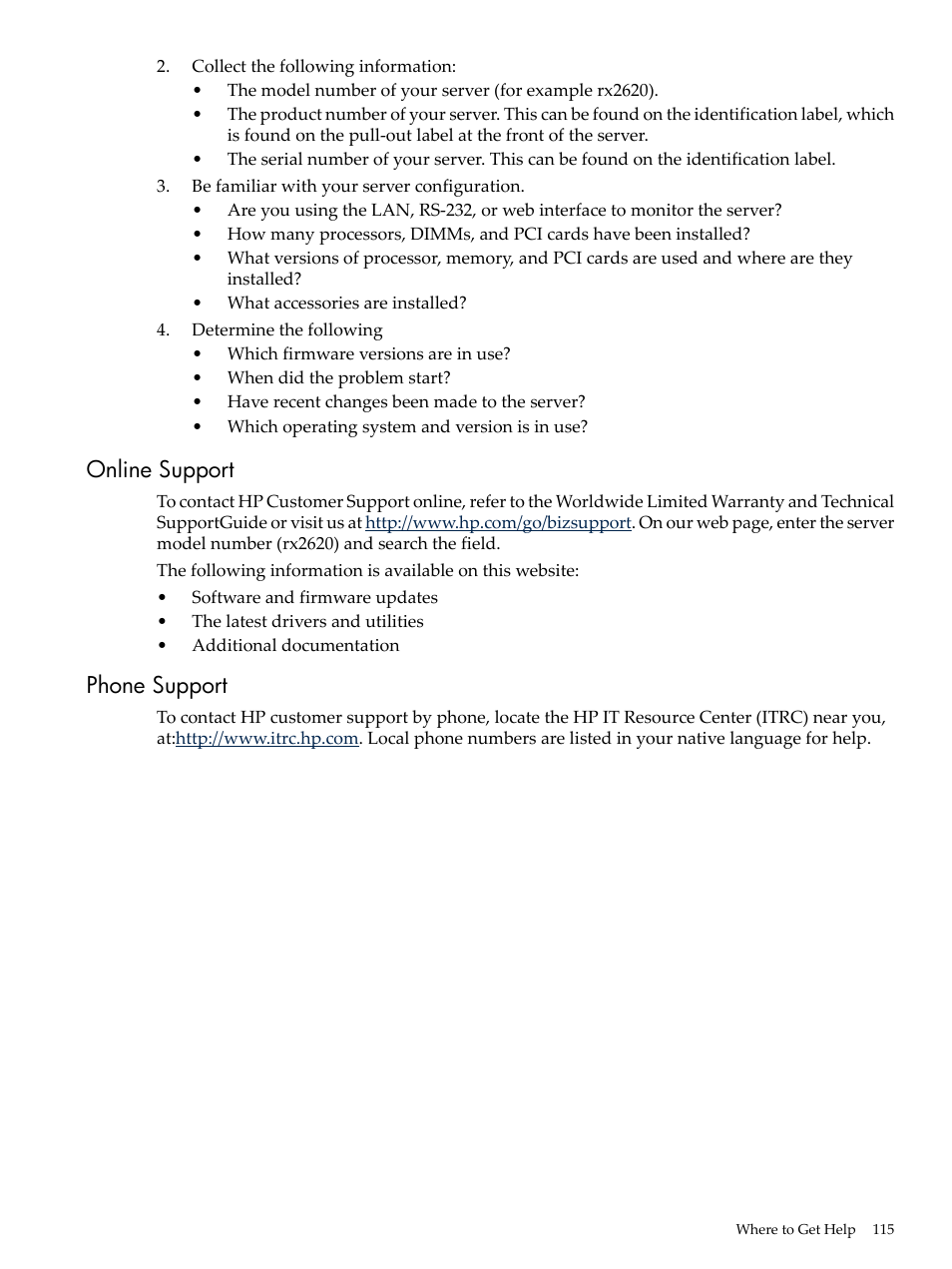 Online support, Phone support, Online support phone support | HP AD117-9003A-ED3 User Manual | Page 115 / 177