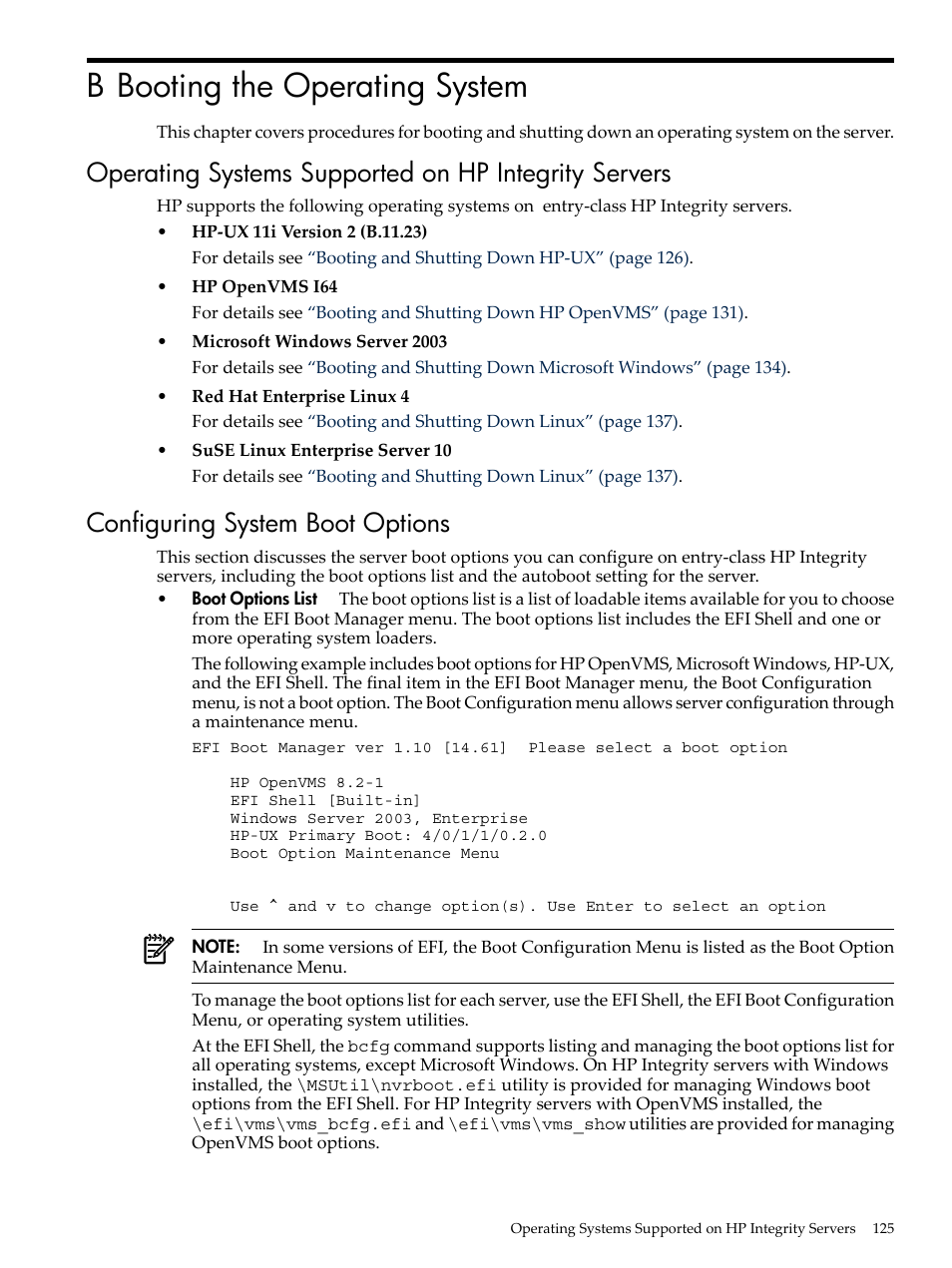 B booting the operating system, Configuring system boot options | HP AD117-9003A-ED3 User Manual | Page 125 / 177