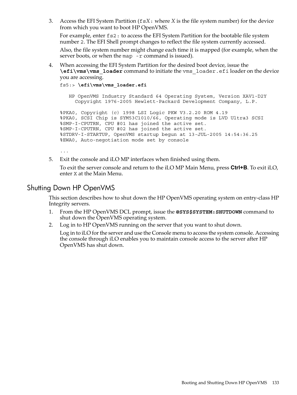 Shutting down hp openvms | HP AD117-9003A-ED3 User Manual | Page 133 / 177