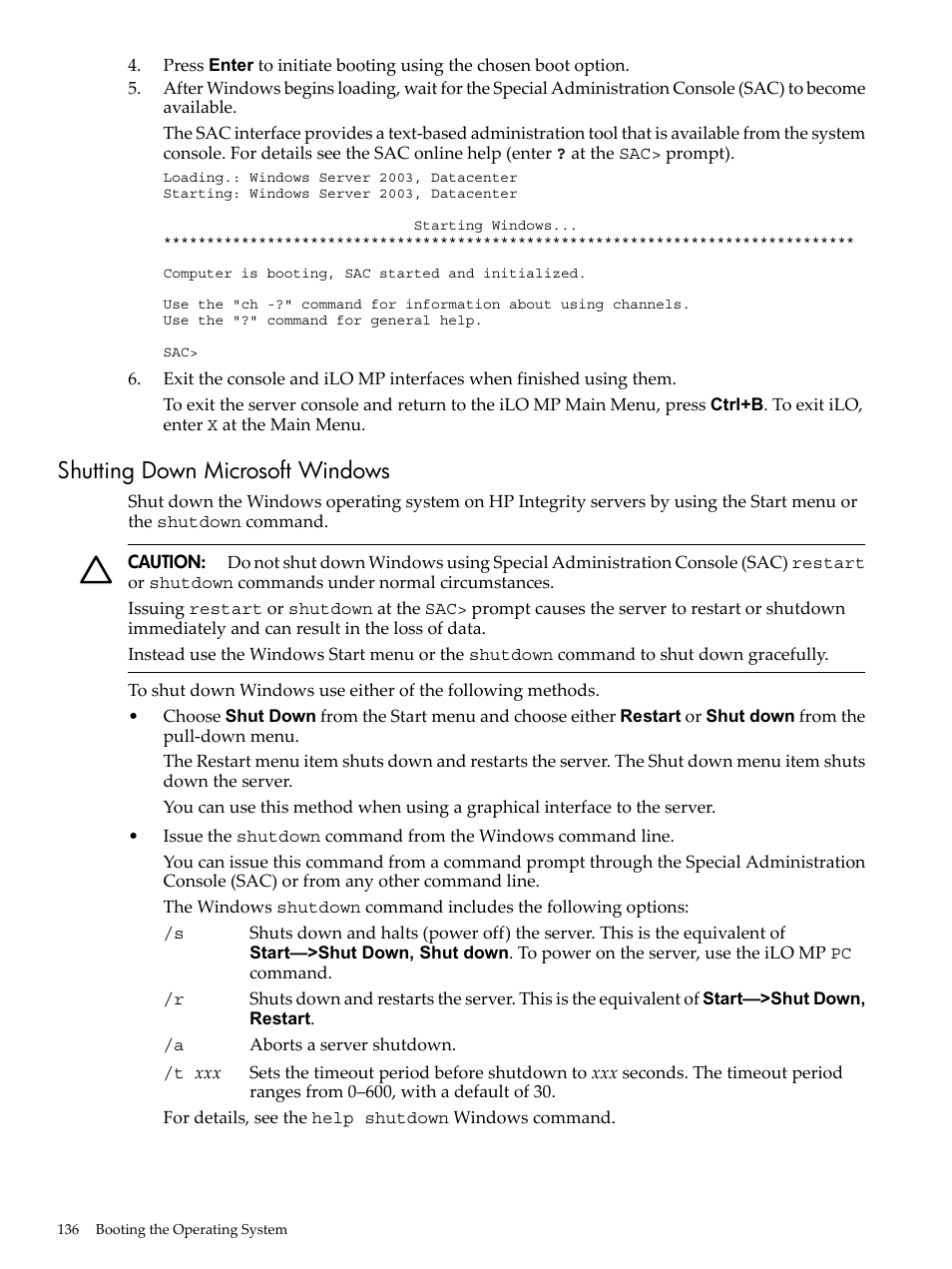 Shutting down microsoft windows | HP AD117-9003A-ED3 User Manual | Page 136 / 177