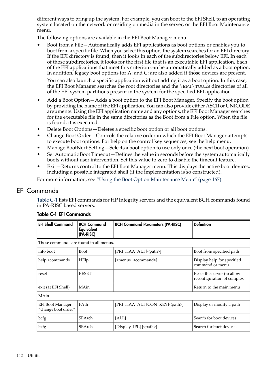 Efi commands | HP AD117-9003A-ED3 User Manual | Page 142 / 177