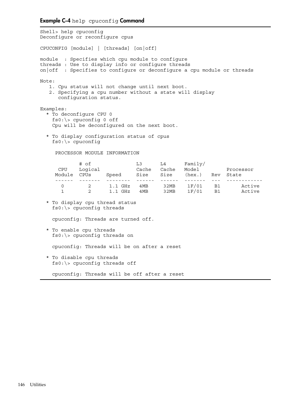 Help cpuconfig, Command | HP AD117-9003A-ED3 User Manual | Page 146 / 177