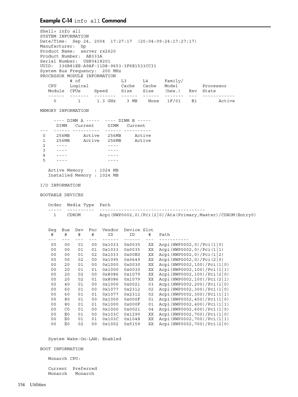C-14, Info all, Command | HP AD117-9003A-ED3 User Manual | Page 154 / 177