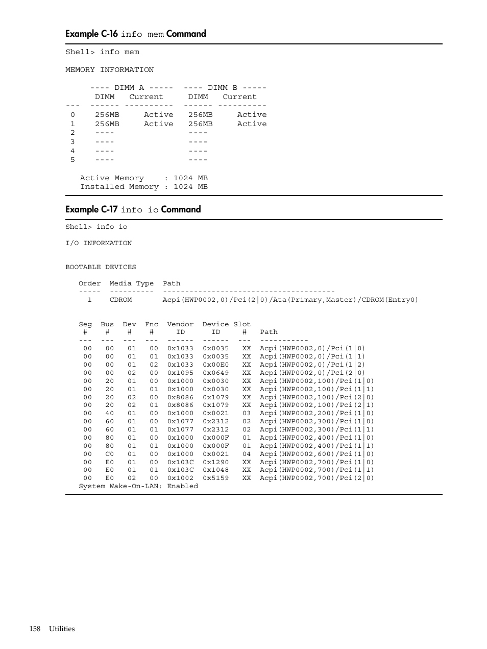 C-16, Info mem, Command | C-17, Info io | HP AD117-9003A-ED3 User Manual | Page 158 / 177