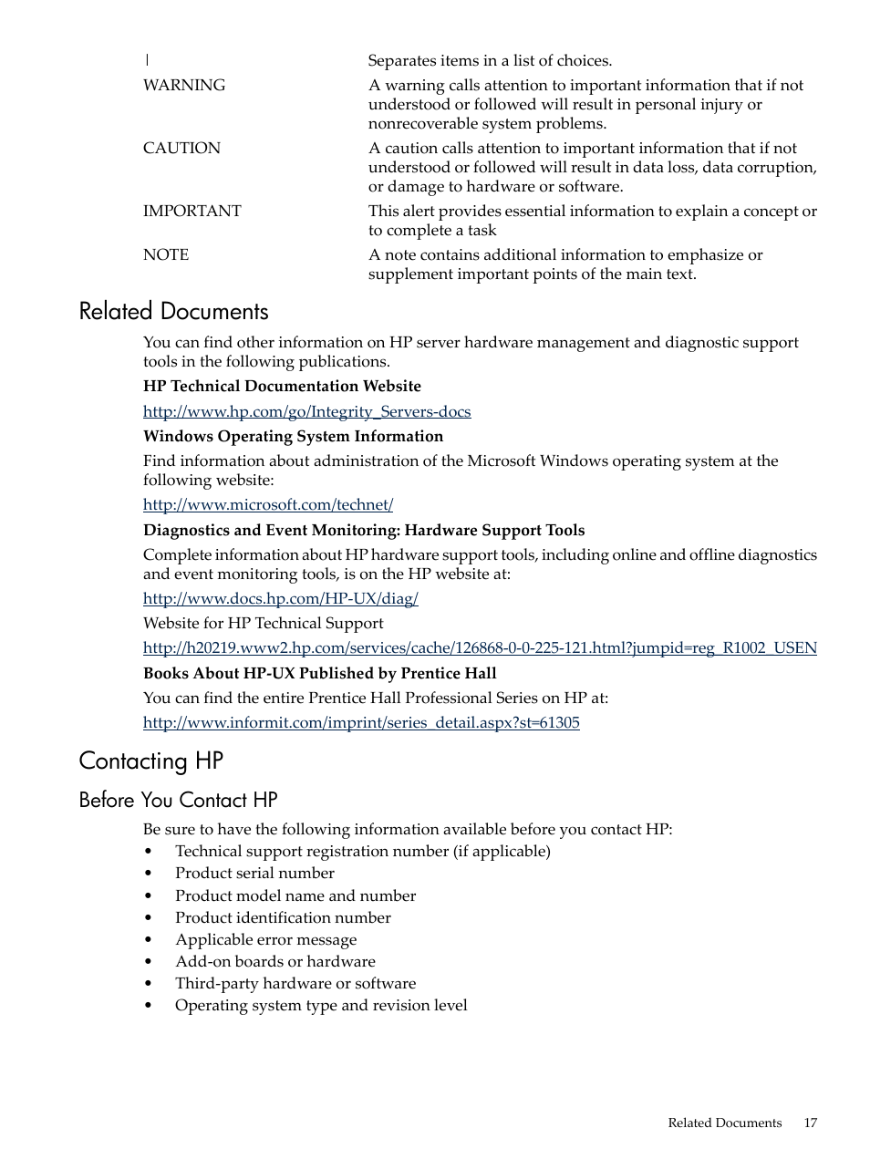 Related documents, Contacting hp, Before you contact hp | Related documents contacting hp | HP AD117-9003A-ED3 User Manual | Page 17 / 177