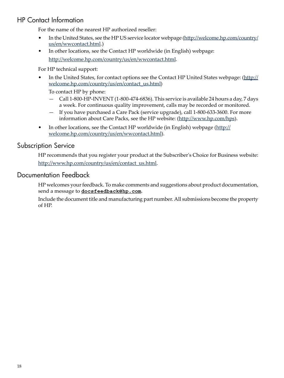 Hp contact information, Subscription service, Documentation feedback | HP AD117-9003A-ED3 User Manual | Page 18 / 177