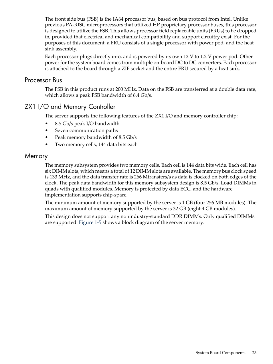 Processor bus, Zx1 i/o and memory controller, Memory | Processor bus zx1 i/o and memory controller memory | HP AD117-9003A-ED3 User Manual | Page 23 / 177