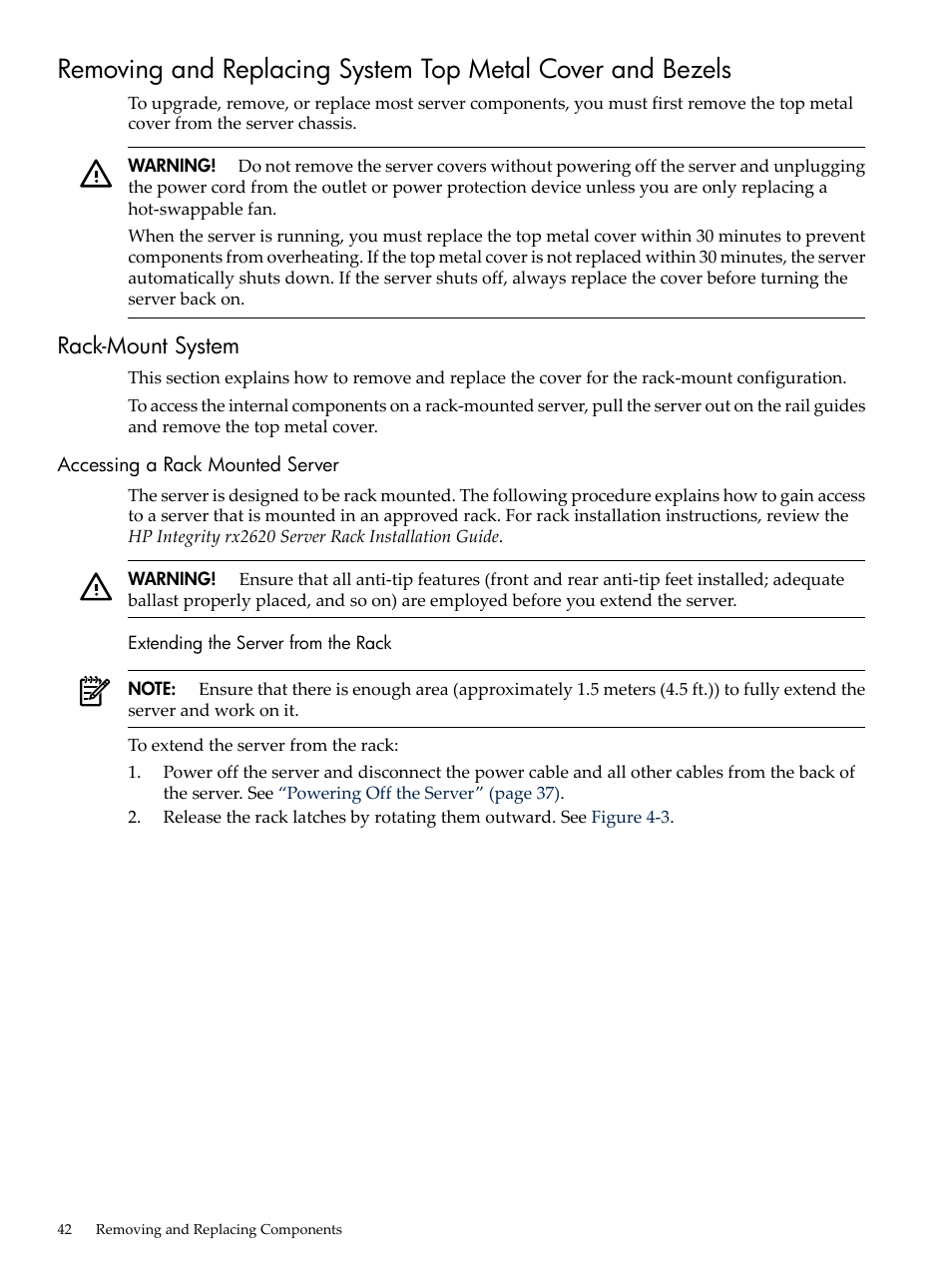Rack-mount system, Accessing a rack mounted server, Extending the server from the rack | HP AD117-9003A-ED3 User Manual | Page 42 / 177