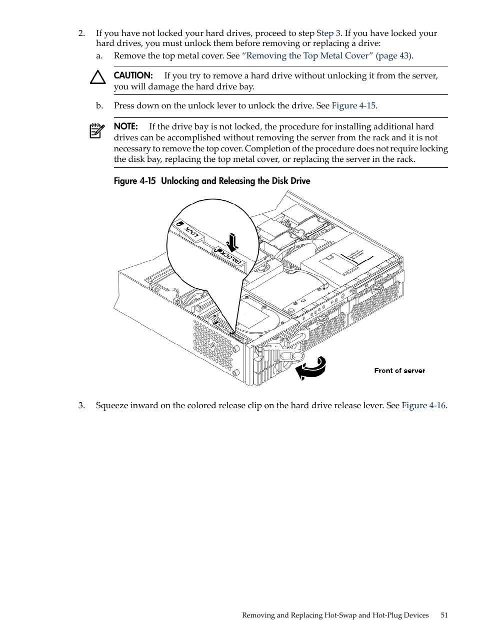 Unlocking and releasing the disk drive | HP AD117-9003A-ED3 User Manual | Page 51 / 177