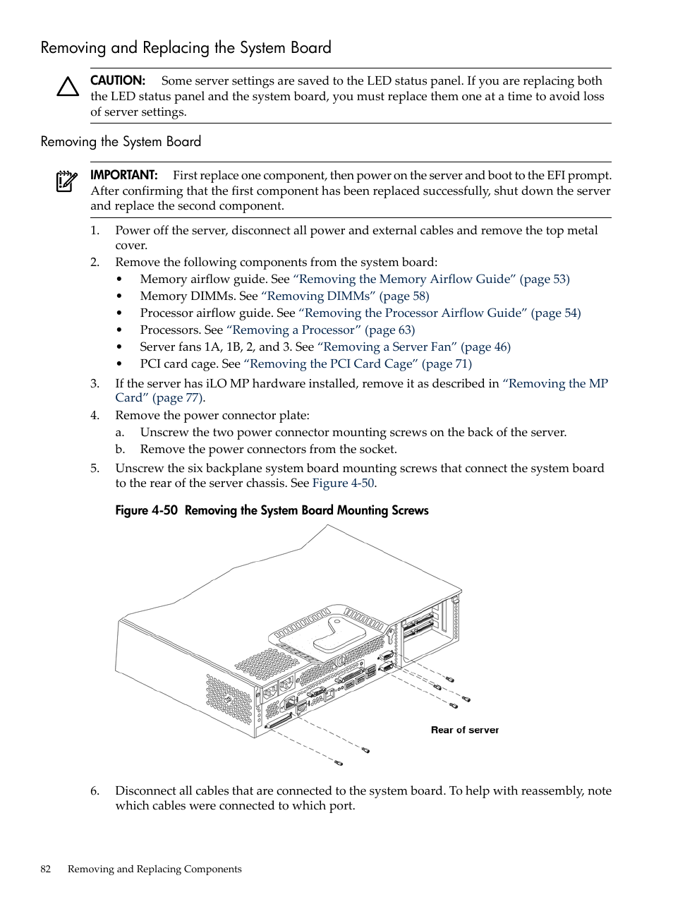 Removing and replacing the system board, Removing the system board, Removing the system board mounting screws | HP AD117-9003A-ED3 User Manual | Page 82 / 177