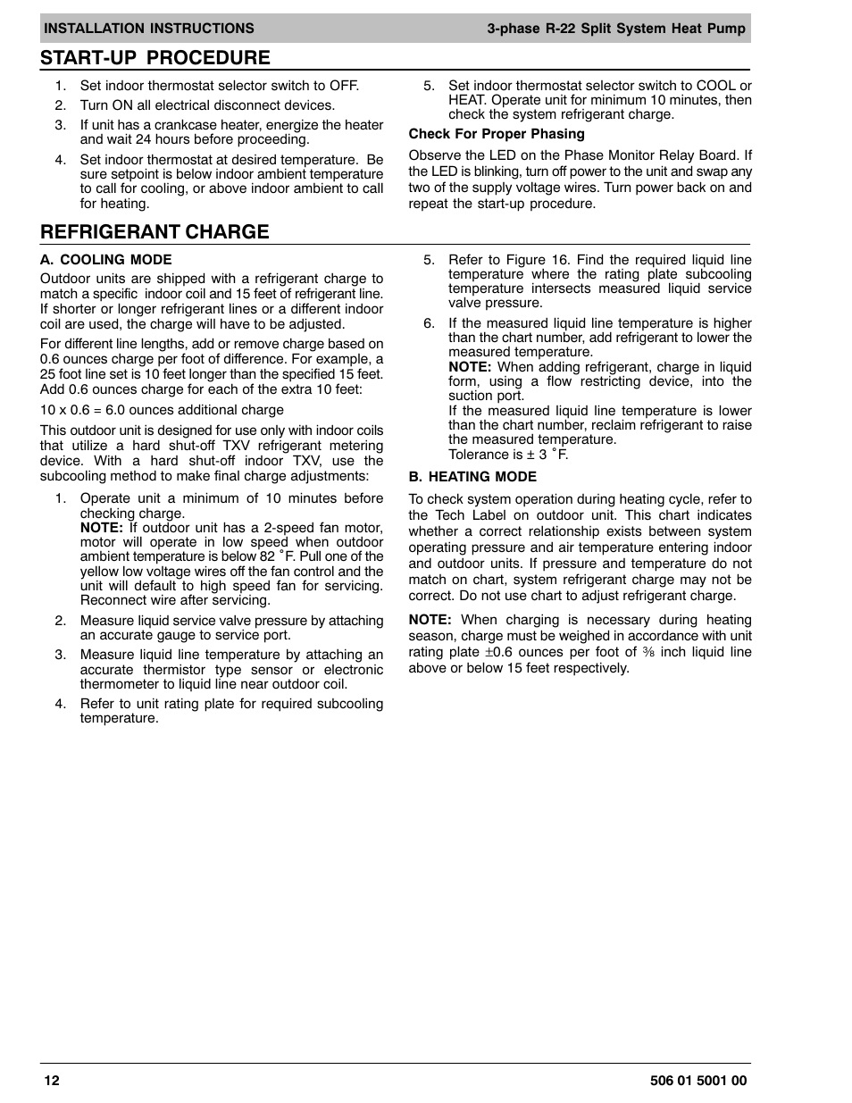 Start-up procedure, Refrigerant charge | HP H2H3 User Manual | Page 12 / 16