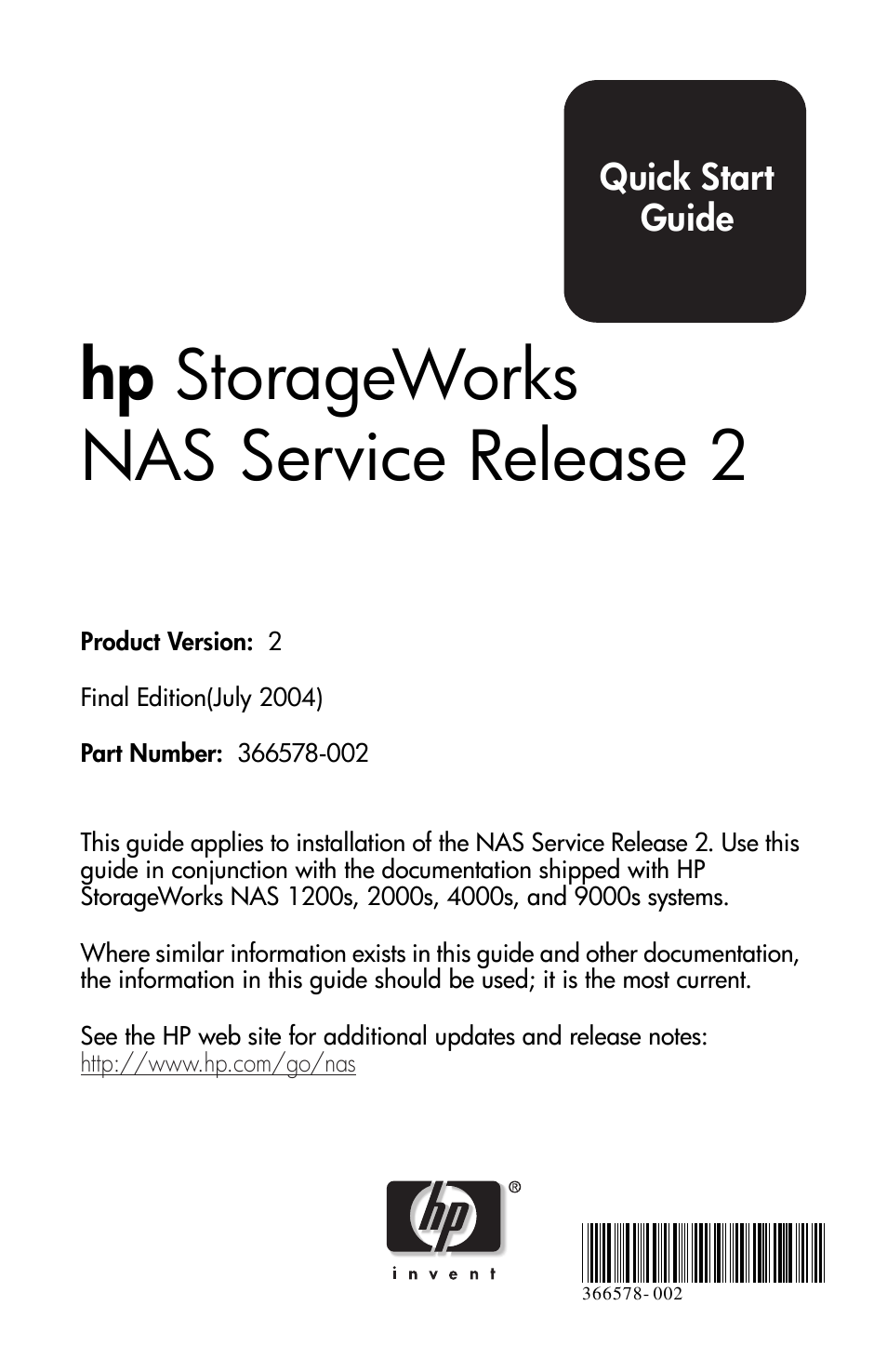 HP NAS 2000s User Manual | 20 pages