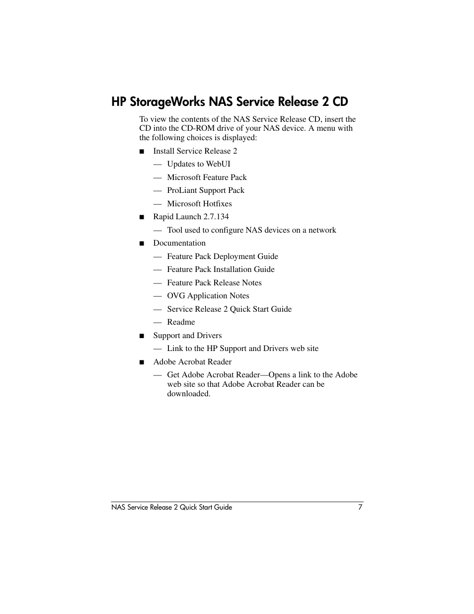 Hp storageworks nas service release 2 cd | HP NAS 2000s User Manual | Page 7 / 20