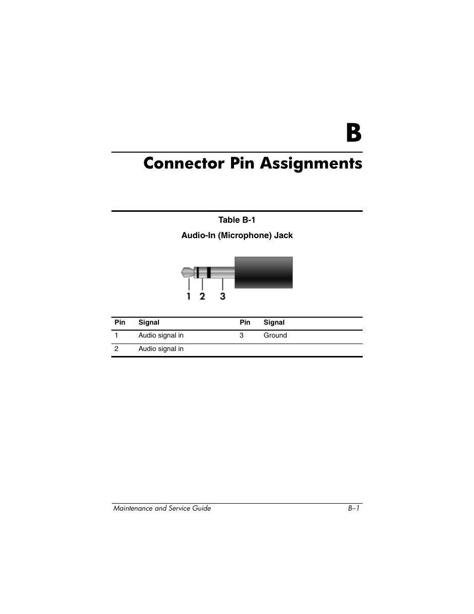 Connector pin assignments, B connector pin assignments | HP Laptop Docking Station User Manual | Page 55 / 70