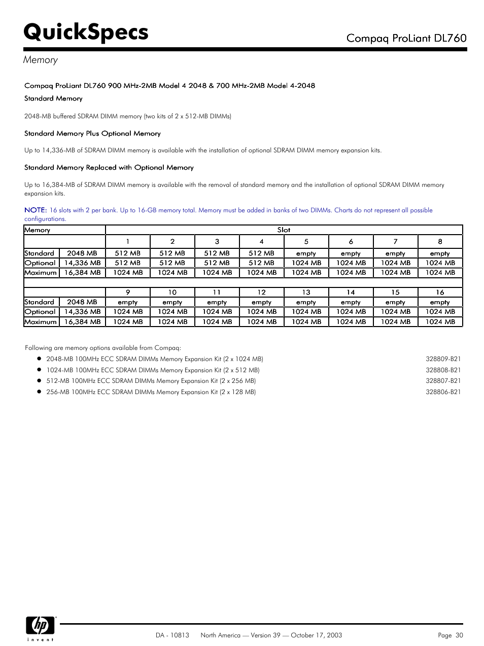 Quickspecs, Compaq proliant dl760 | HP Compaq ProLiant DL760 User Manual | Page 30 / 38