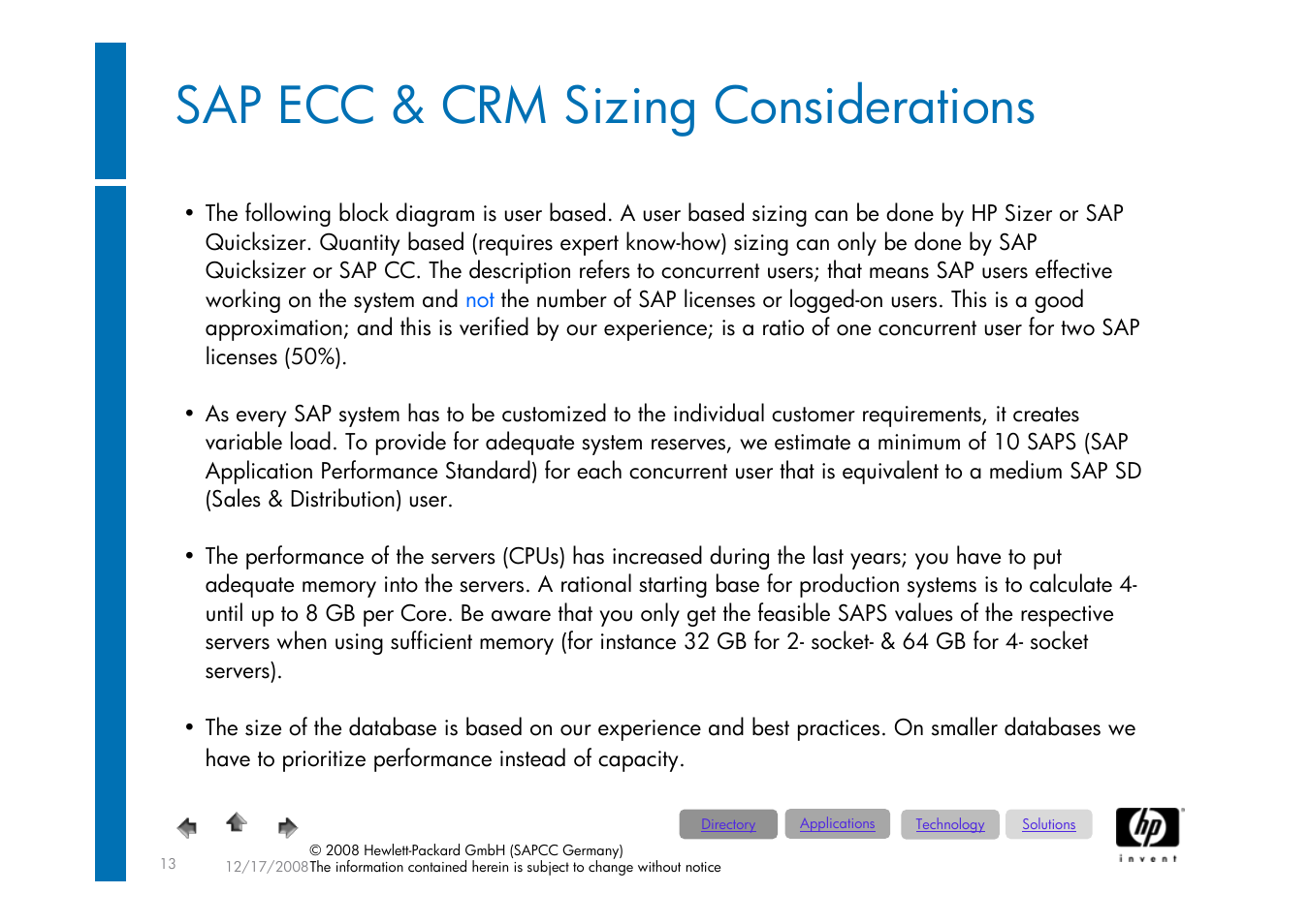 Sap ecc & crm sizing considerations, Sap ecc 6.0 & customer, Relationship | Managemtent, Crm 2007 | HP ProLiant 585G5 User Manual | Page 13 / 49
