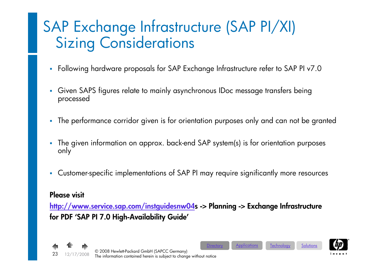 Sap process, Integration / pi 7.1 (before, Xi / exchange information) | HP ProLiant 585G5 User Manual | Page 23 / 49