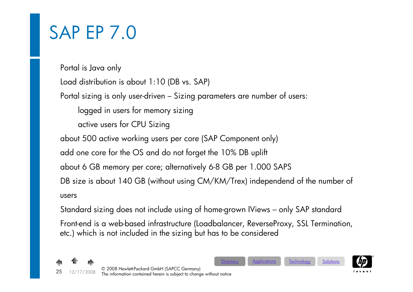 Foliennummer 25, Sap enterprise portal / ep 7.0, Sap ep 7.0 | HP ProLiant 585G5 User Manual | Page 25 / 49
