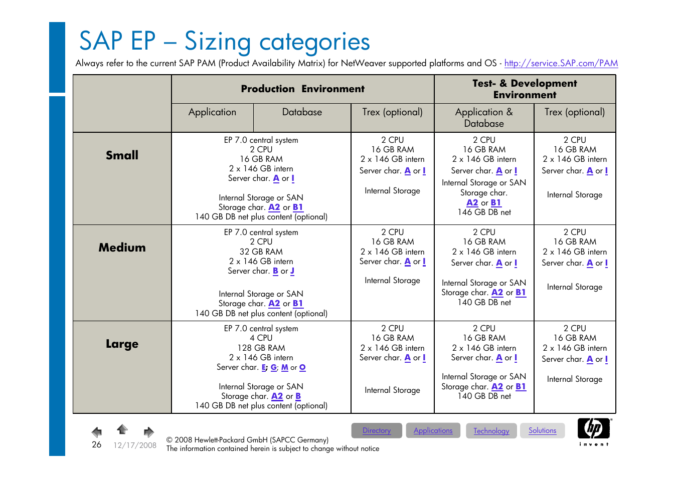 Foliennummer 26, Sap ep – sizing categories, Small | Medium, Large | HP ProLiant 585G5 User Manual | Page 26 / 49