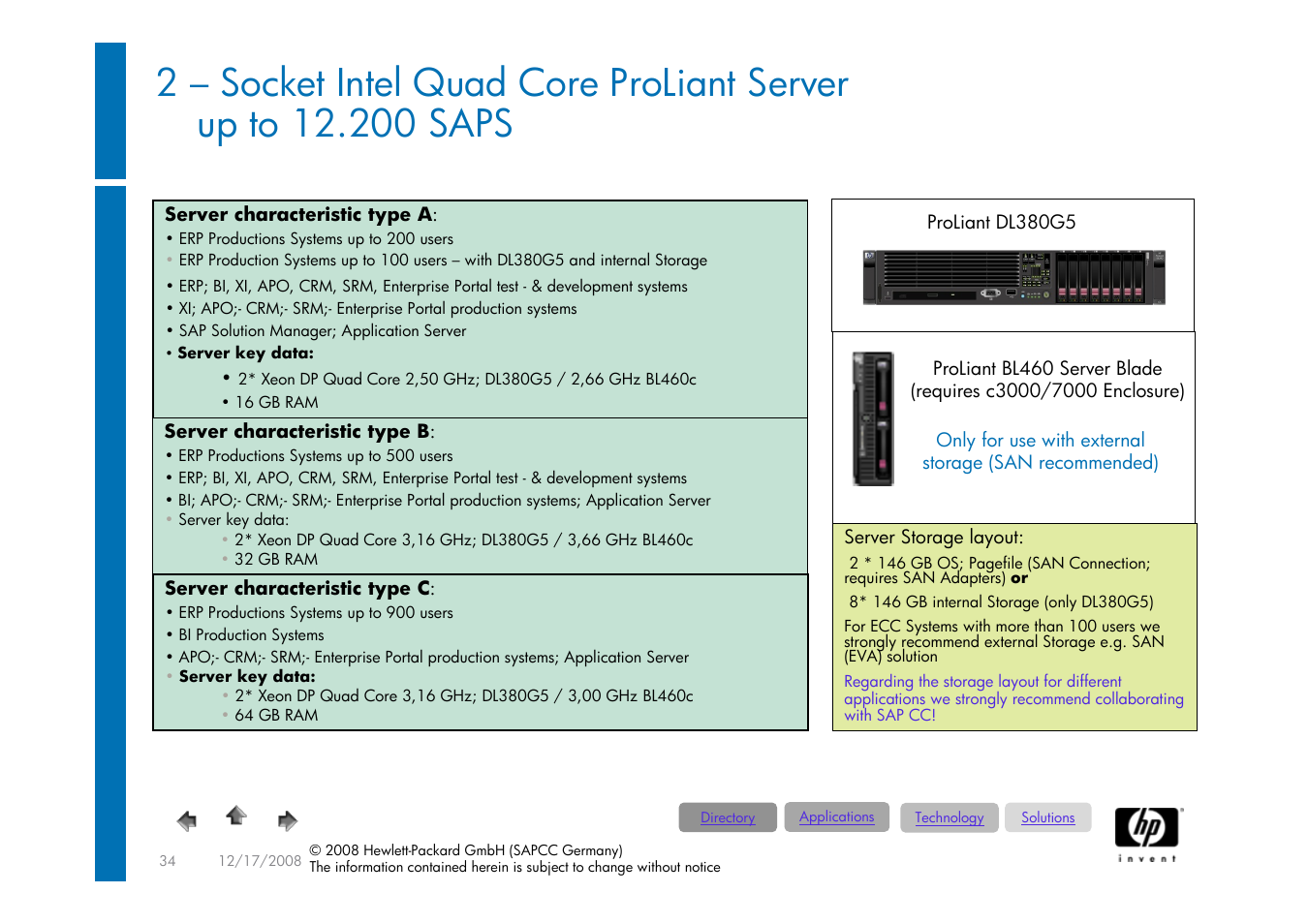 Intel proliant, 2 processor, Socket | Server (quad, Core), Storage char, Storage or, Db size, As prod, Size | HP ProLiant 585G5 User Manual | Page 34 / 49