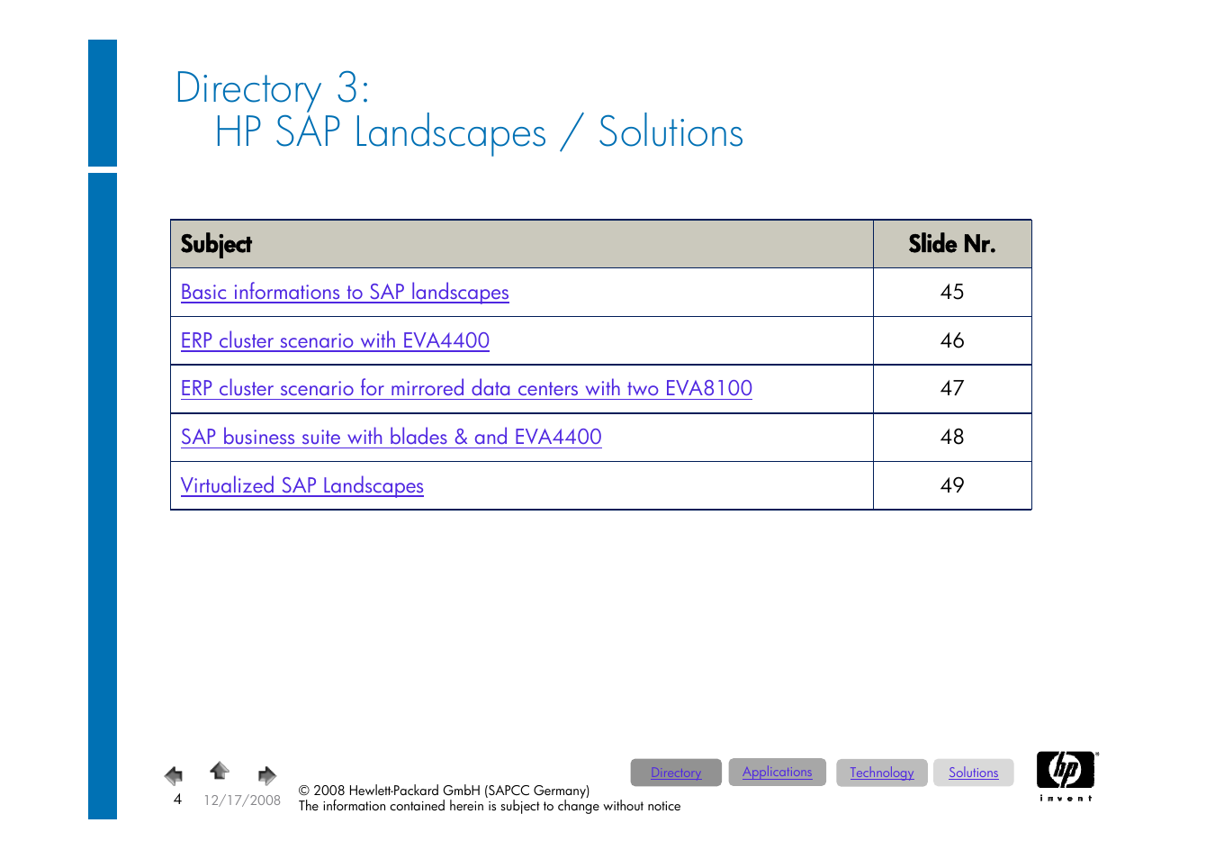 Directory 3: hp sap landscapes / solutions | HP ProLiant 585G5 User Manual | Page 4 / 49