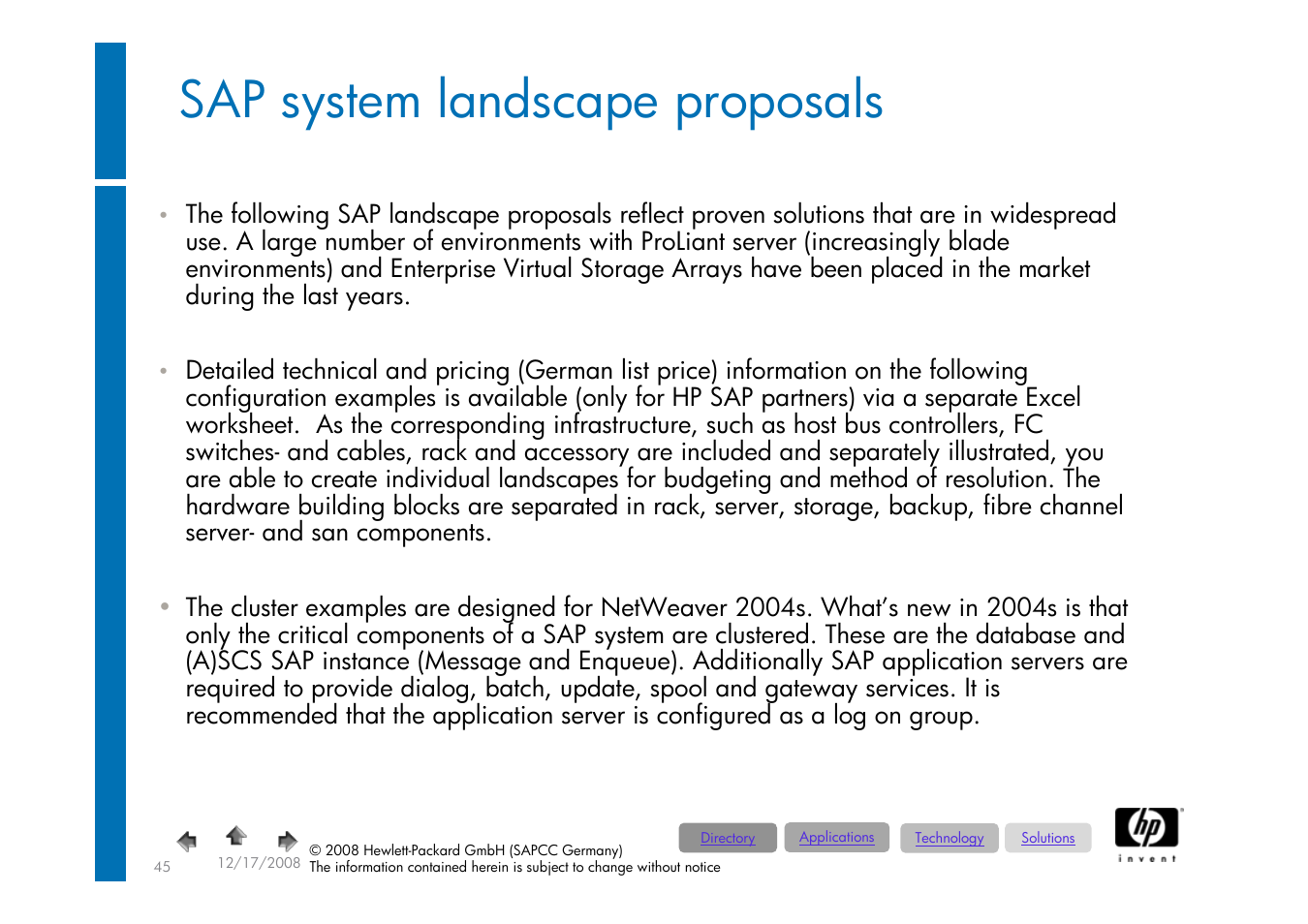 Sap system landscape proposals, Basic informations, To sap landscapes | Virtualized, Sap landscapes | HP ProLiant 585G5 User Manual | Page 45 / 49