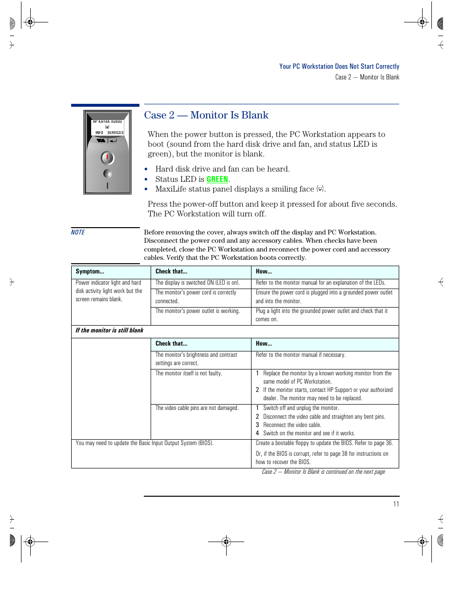 Case 2 — monitor is blank | HP KAYAK XU800 User Manual | Page 11 / 52