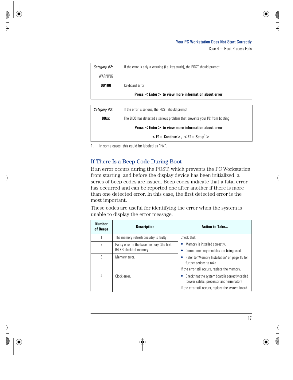 If there is a beep code during boot | HP KAYAK XU800 User Manual | Page 17 / 52