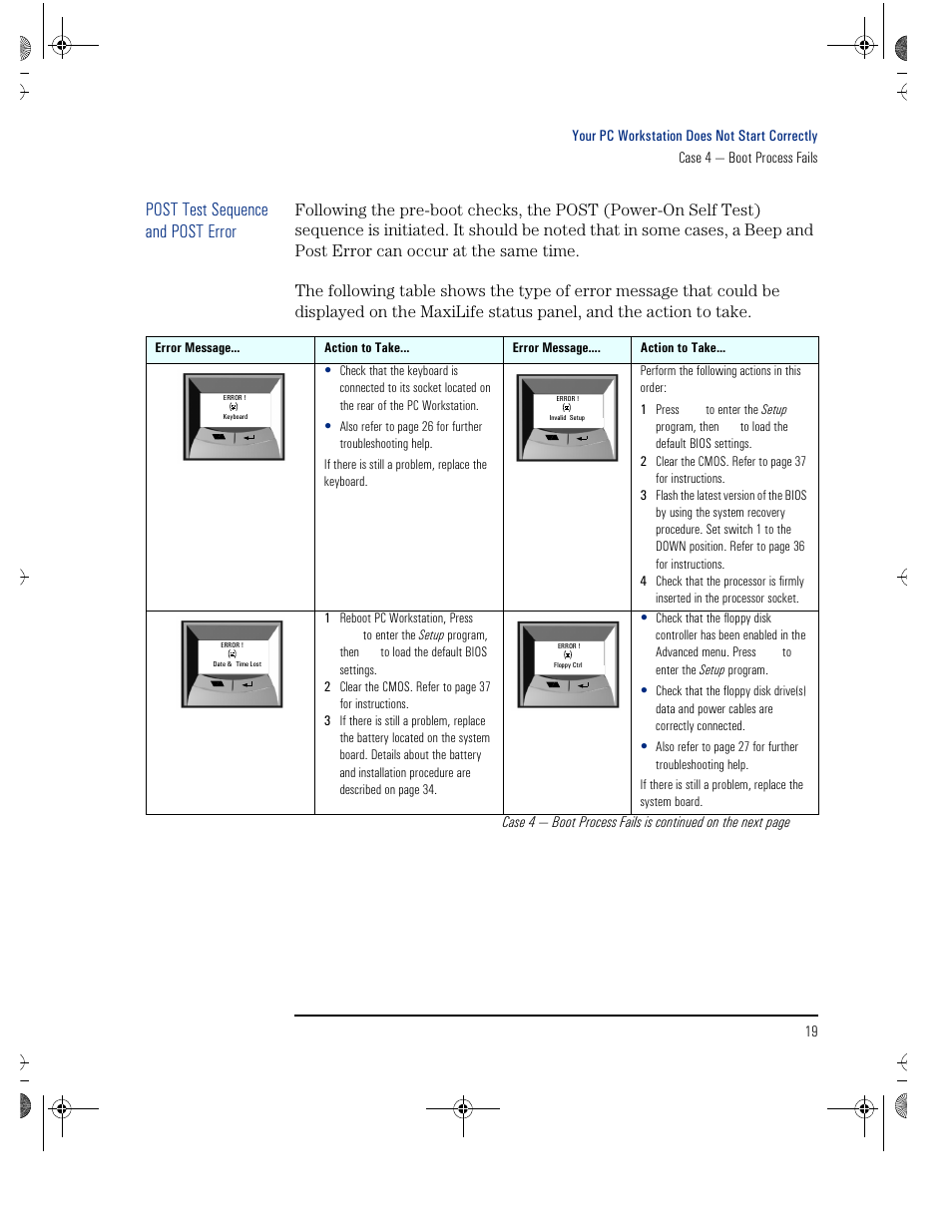 Post test sequence and post error | HP KAYAK XU800 User Manual | Page 19 / 52