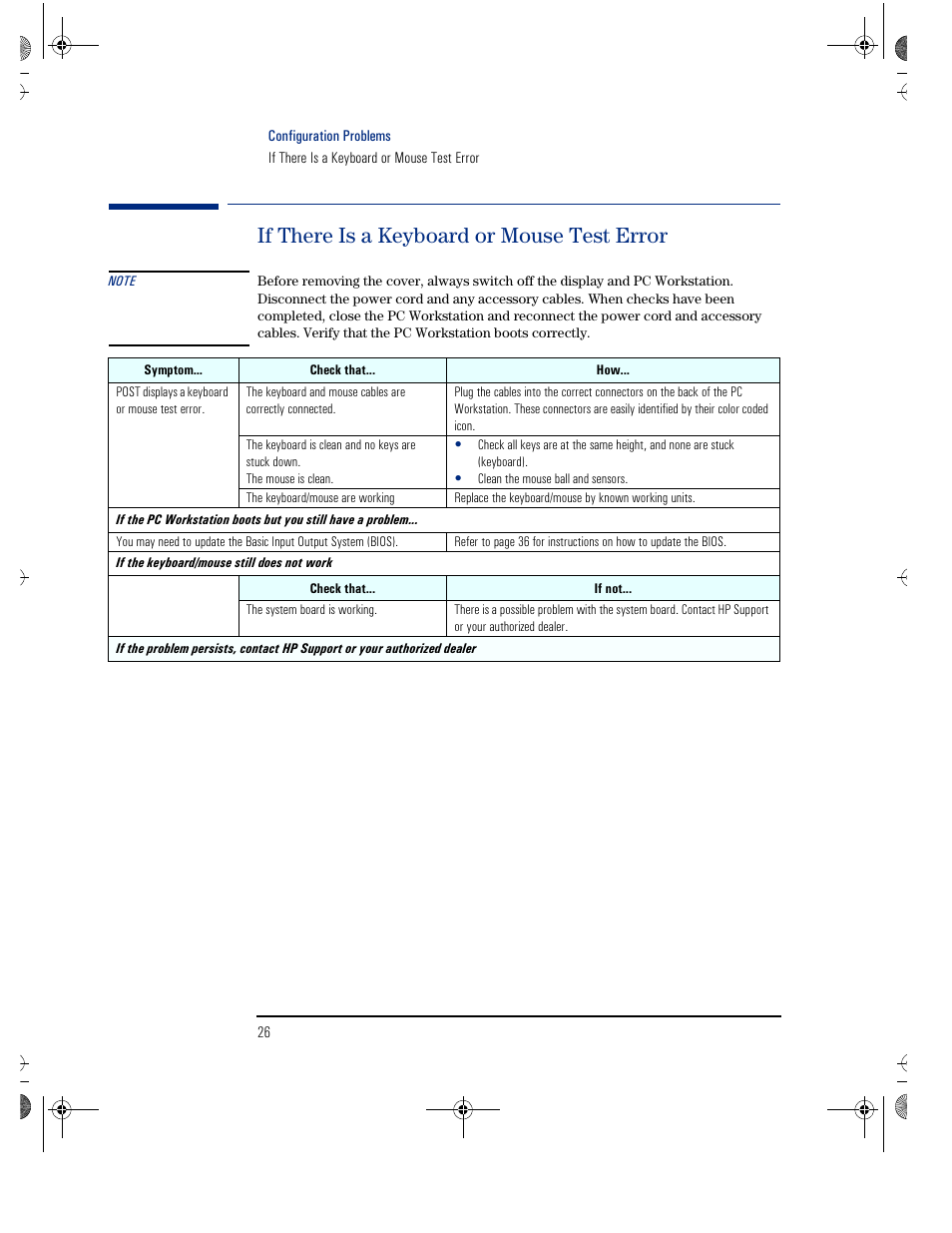 If there is a keyboard or mouse test error | HP KAYAK XU800 User Manual | Page 26 / 52